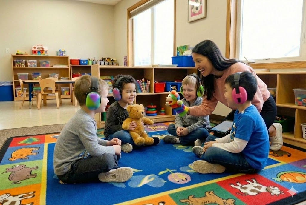 Teacher with kids in daycare session