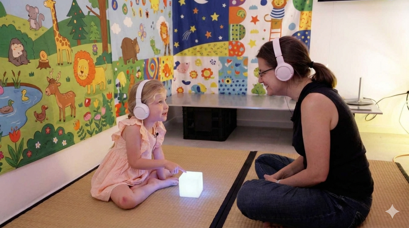Child interacting with AI device